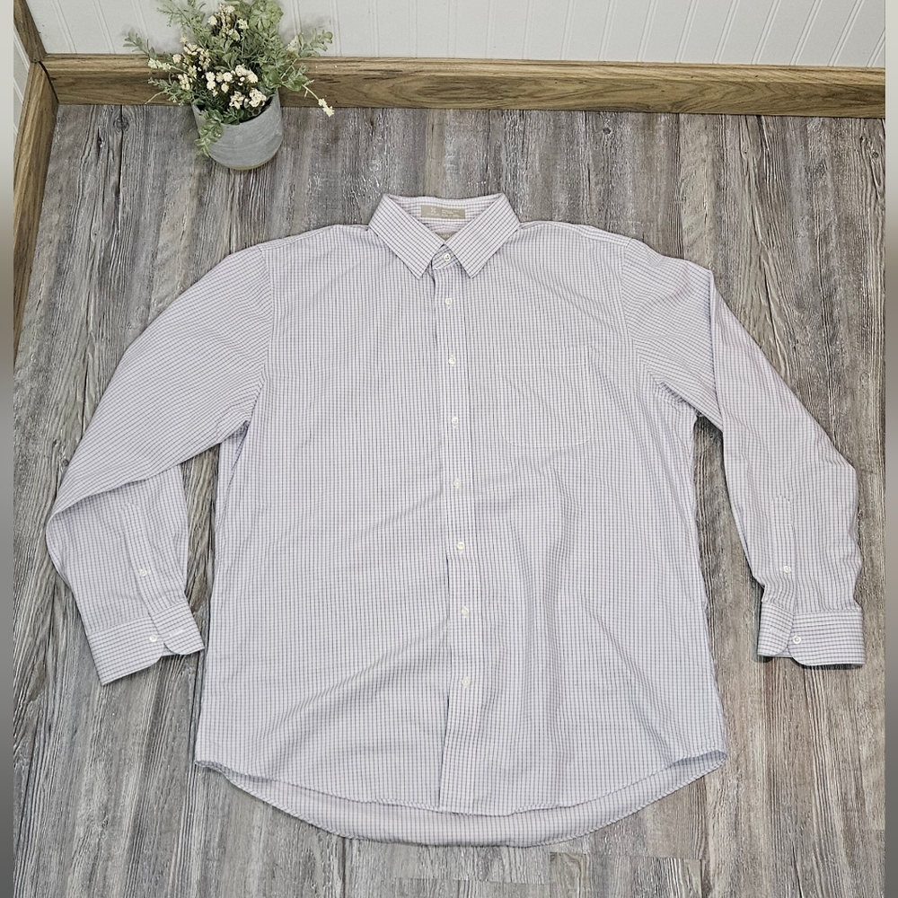 Nordstrom Men's Smartcare Wrinkle-Free Dress Shirt 16.5x35 Purple Check